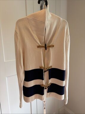 Cream and Navy Nautical Hooded Toggle Sweater